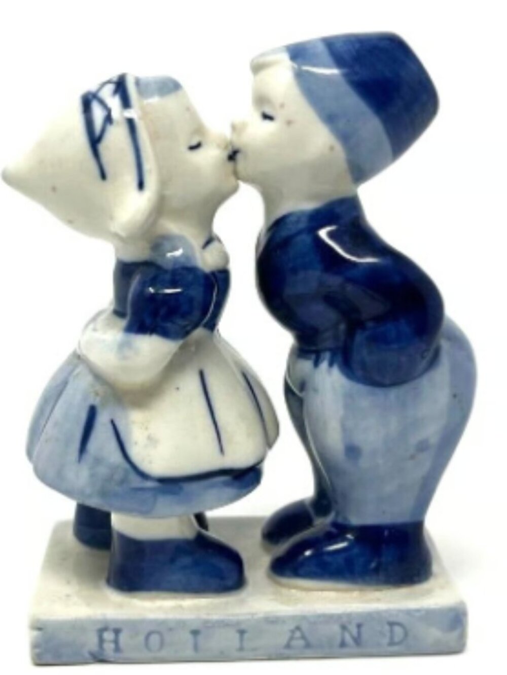 Vintage Delft Blue Porcelain Boy Girl Kissing Figurine Elesva Holland 755 Dutch